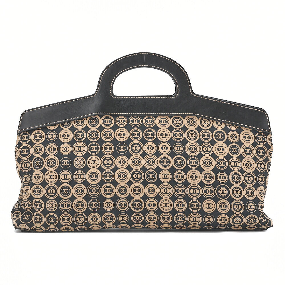 CHANEL Coco Mark All-Over Pattern Handbag Cotton Black X Gold Gold-Tone Hardware, Pre-Owned