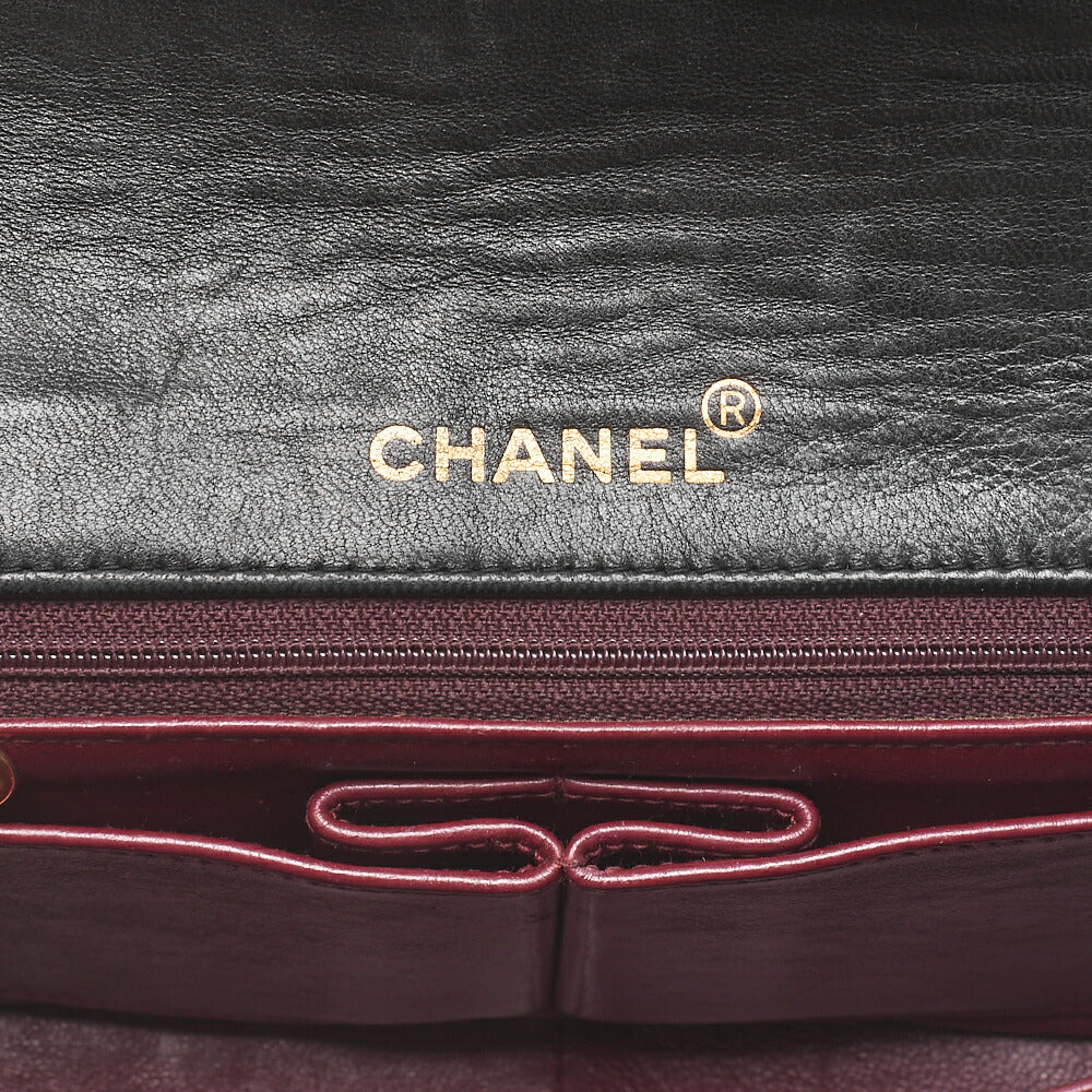 CHANEL Lambskin Matelasse Full Flap Turnlock Chain Shoulder Black Gold-Tone Hardware, Pre-Owned