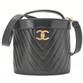 CHANEL Lambskin Chevron Bicolore 2way Vanity Shoulder Black Gold-Tone Hardware, Pre-Owned