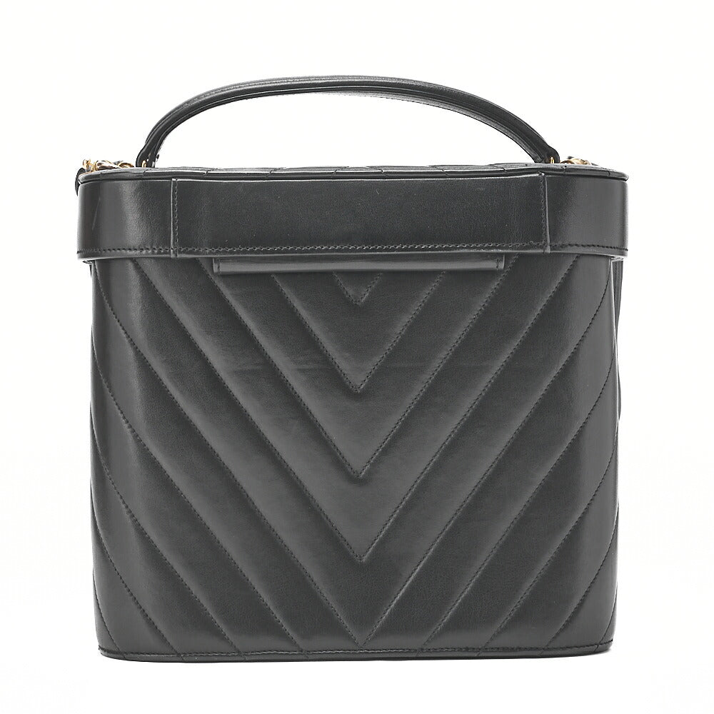 CHANEL Lambskin Chevron Bicolore 2way Vanity Shoulder Black Gold-Tone Hardware, Pre-Owned