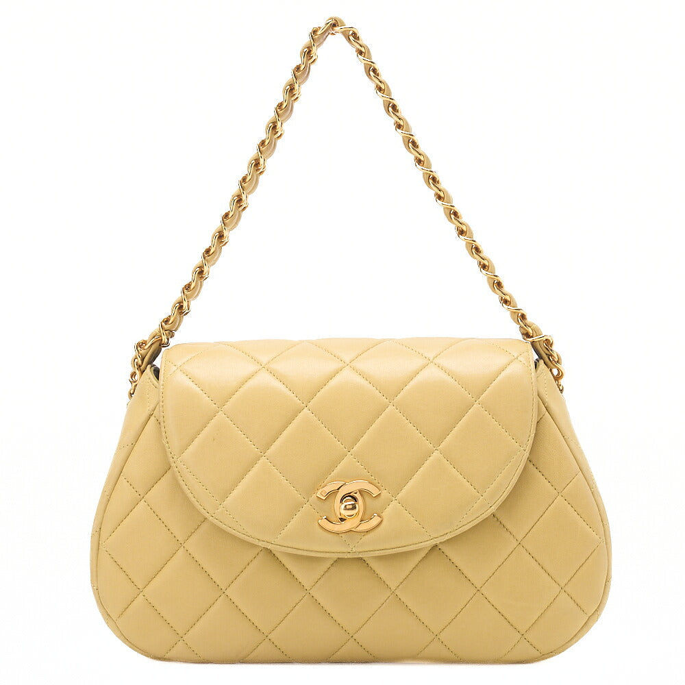 CHANEL Lambskin Matelasse Turnlock Round Flap Chain Handbag Yellow Gold-Tone Hardware, Pre-Owned