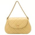 CHANEL Lambskin Matelasse Turnlock Round Flap Chain Handbag Yellow Gold-Tone Hardware, Pre-Owned