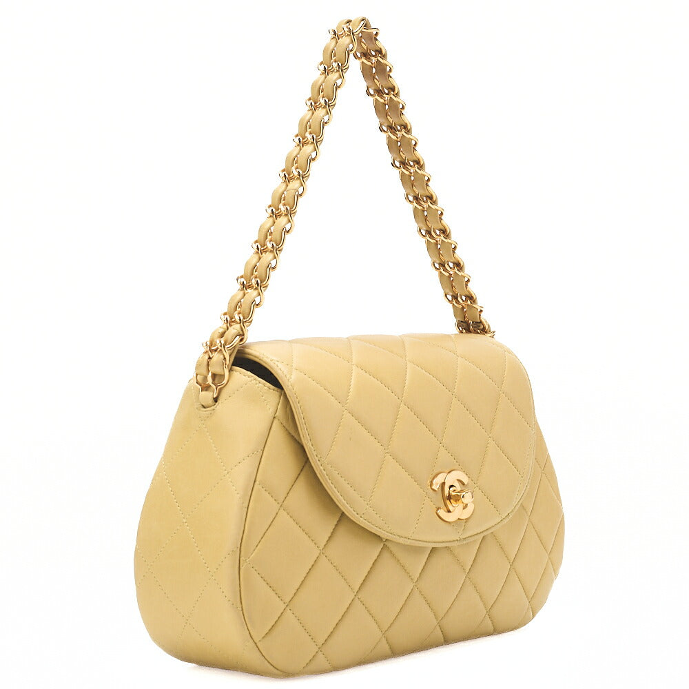 CHANEL Lambskin Matelasse Turnlock Round Flap Chain Handbag Yellow Gold-Tone Hardware, Pre-Owned