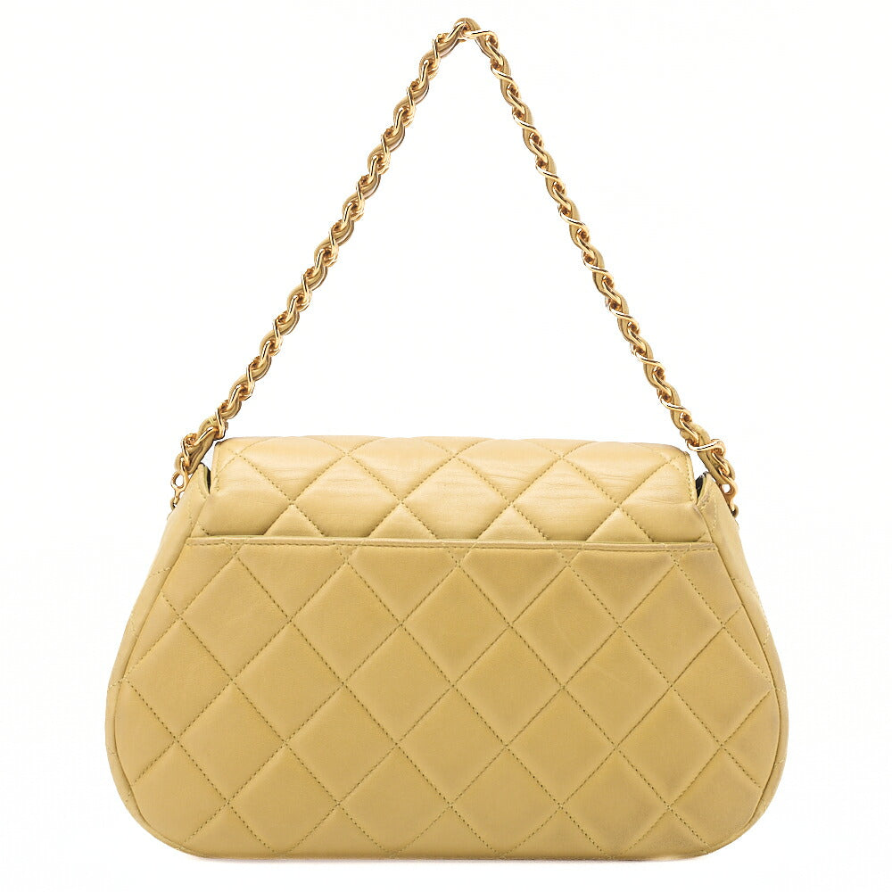 CHANEL Lambskin Matelasse Turnlock Round Flap Chain Handbag Yellow Gold-Tone Hardware, Pre-Owned