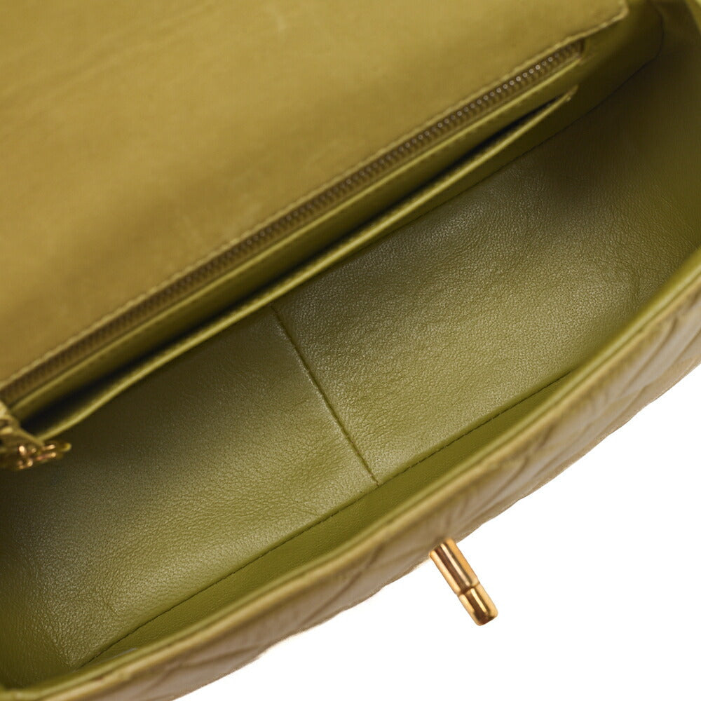 CHANEL Lambskin Matelasse Turnlock Round Flap Chain Handbag Yellow Gold-Tone Hardware, Pre-Owned