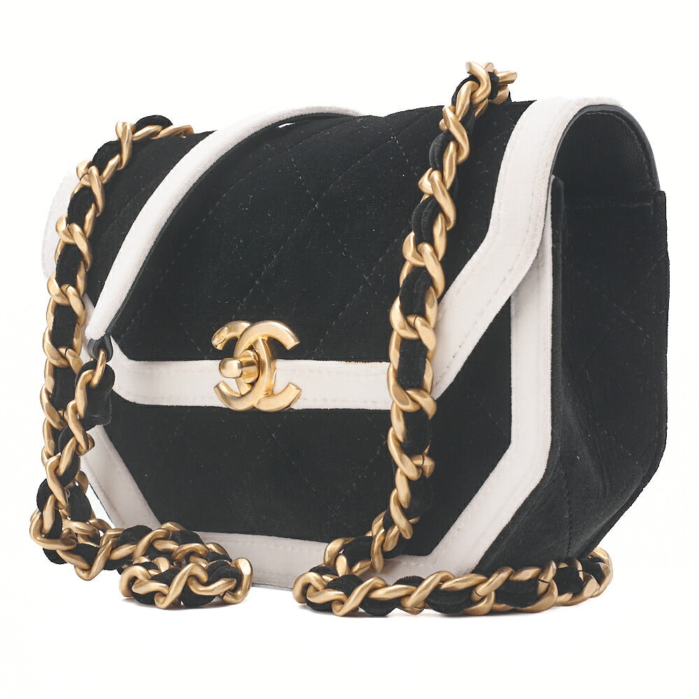 CHANEL Velor Mini Matelasse 20cm Baikara Chain Shoulder Black X White G Metal Fittings Random Plate Gold-Tone Hardware, Pre-Owned