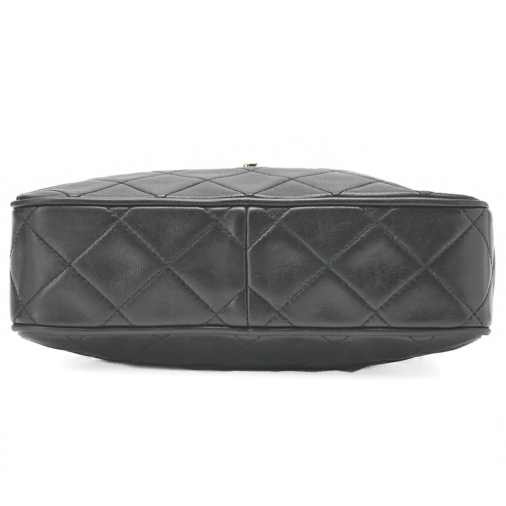 CHANEL Matelasse Logo Charm Camera Back Shoulder Bag Lambskin Black Gold-Tone Hardware, Pre-Owned
