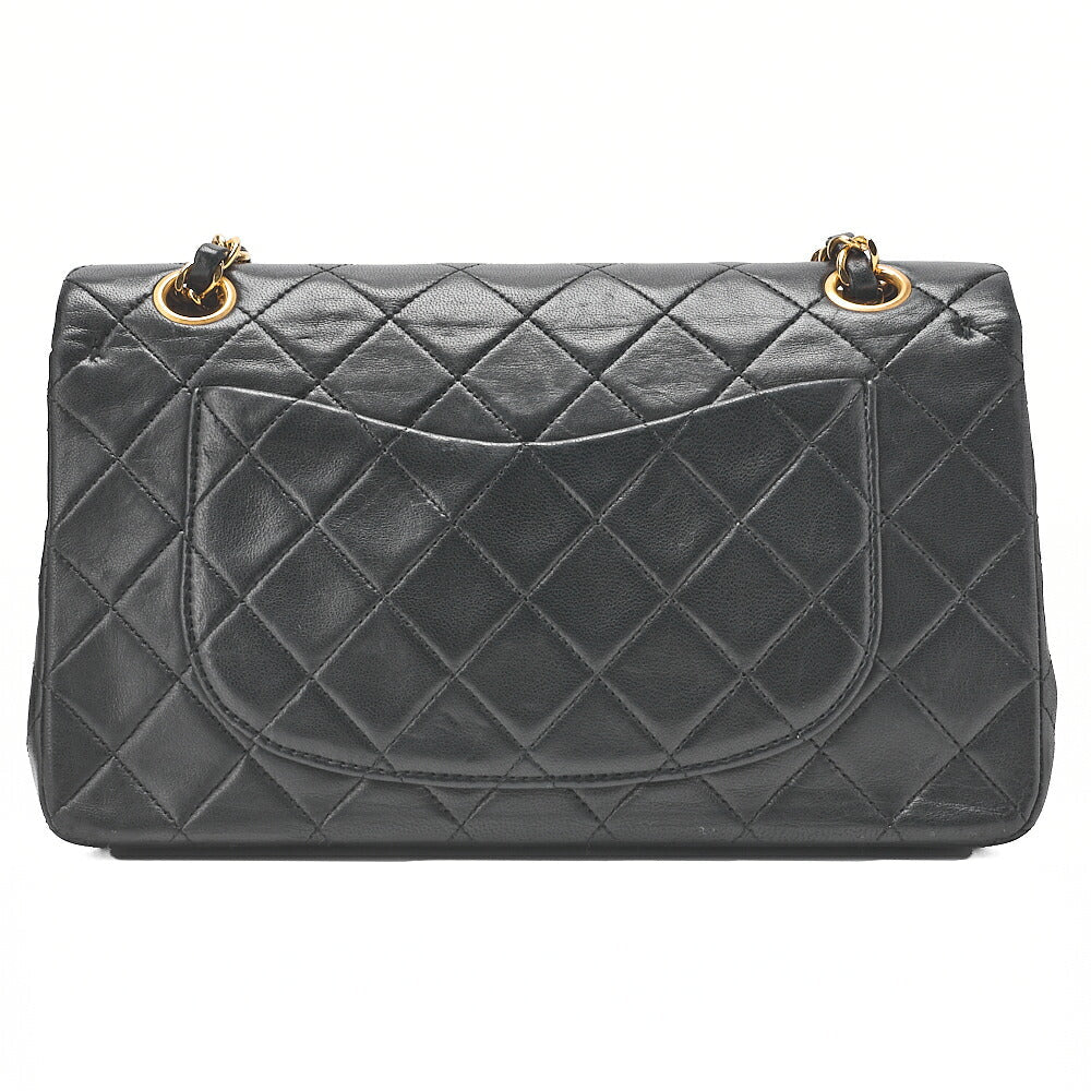CHANEL Matelasse Double Flap 23cm Chain Shoulder Lambskin Black Gold-Tone Hardware, Pre-Owned