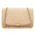 CHANEL Matelasse Diana Flap 25cm Chain Shoulder Lambskin Beige Gold-Tone Hardware, Pre-Owned