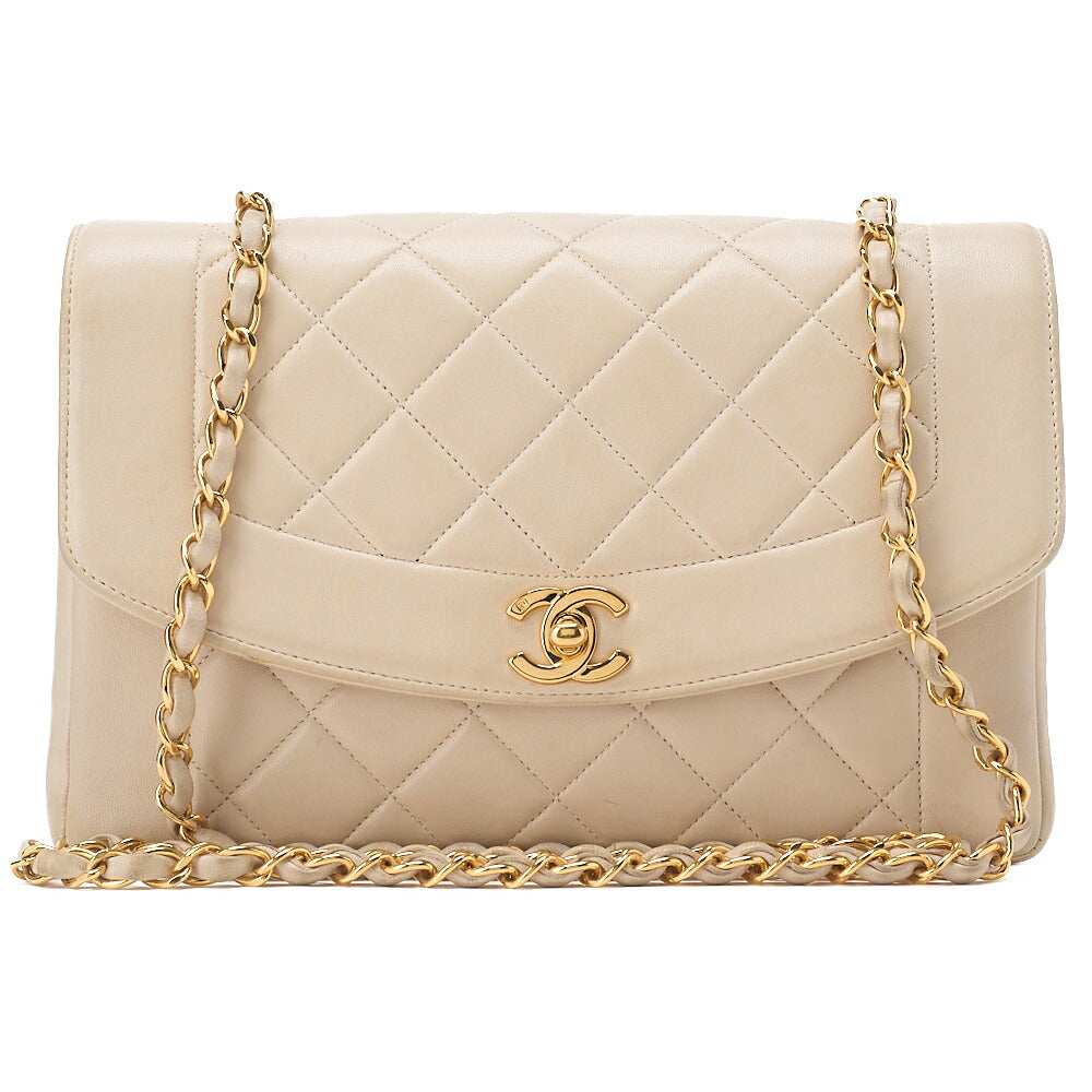 CHANEL Matelasse  Diana Flap 24cm Chain Shoulder Lambskin Beige Gold-Tone Hardware, Pre-Owned
