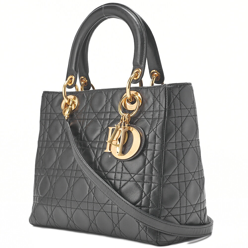 Dior Lady Dior Cannage Handbag Lambskin Gold-Tone Hardware, Pre-Owned