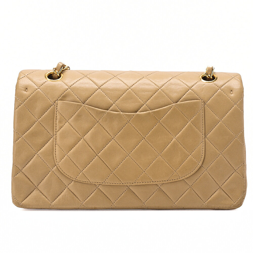 CHANEL Lambskin Matelasse 25cm W Flap Chain Shoulder Beige Gold-Tone Hardware, Pre-Owned