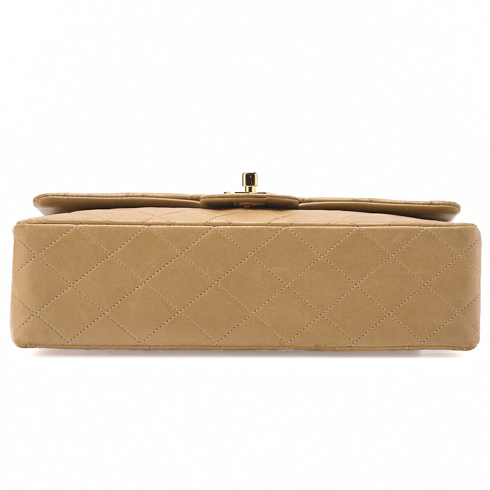 CHANEL Lambskin Matelasse 25cm W Flap Chain Shoulder Beige Gold-Tone Hardware, Pre-Owned