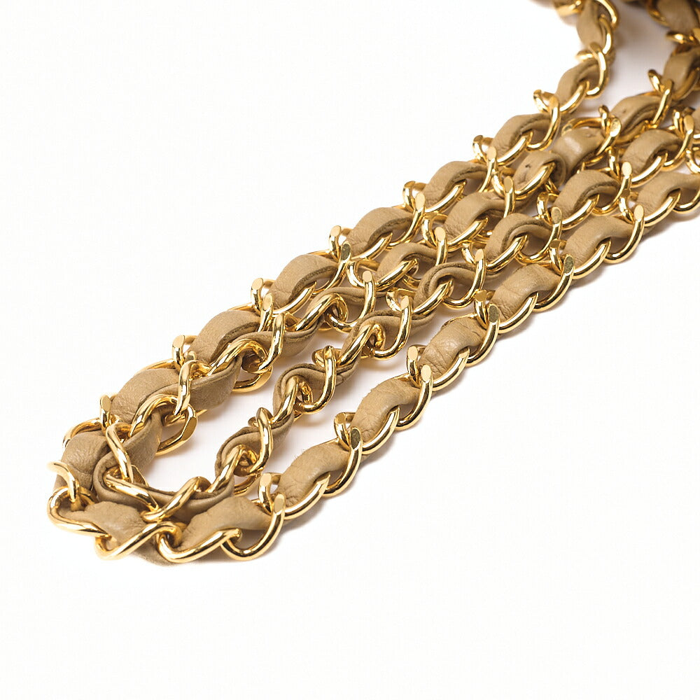 CHANEL Lambskin Matelasse 25cm W Flap Chain Shoulder Beige Gold-Tone Hardware, Pre-Owned
