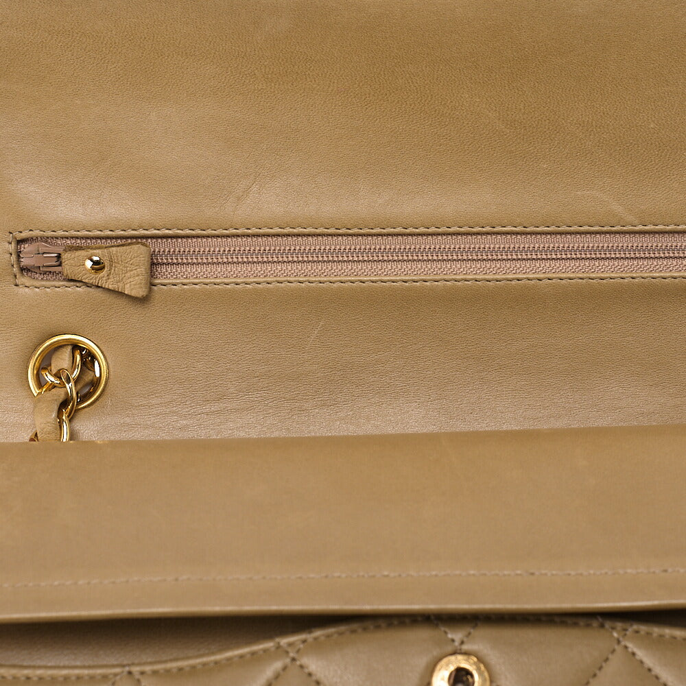 CHANEL Lambskin Matelasse 25cm W Flap Chain Shoulder Beige Gold-Tone Hardware, Pre-Owned