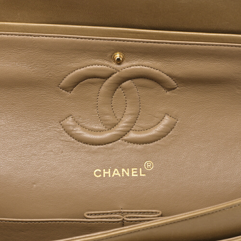 CHANEL Lambskin Matelasse 25cm W Flap Chain Shoulder Beige Gold-Tone Hardware, Pre-Owned