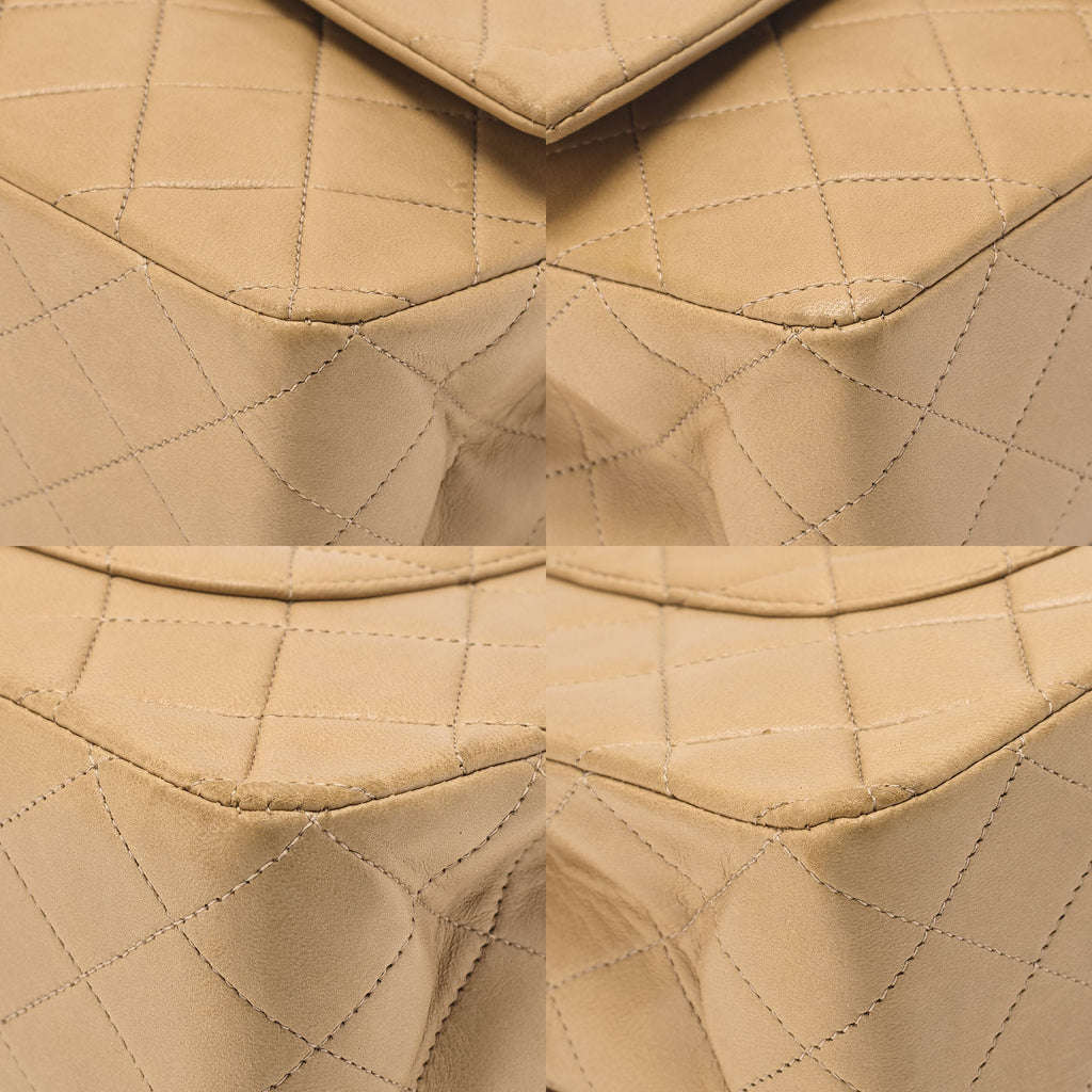 CHANEL Lambskin Matelasse 25cm W Flap Chain Shoulder Beige Gold-Tone Hardware, Pre-Owned