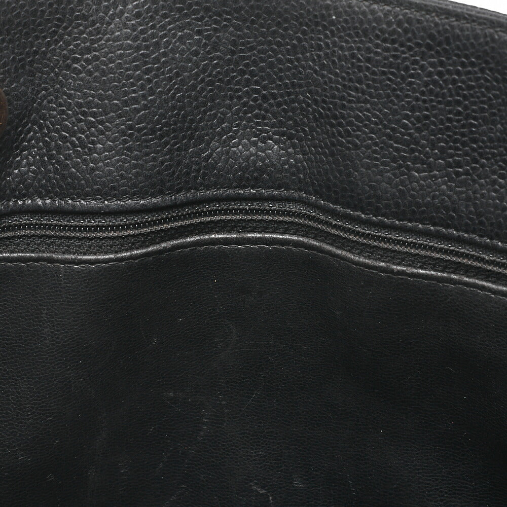CHANEL Caviar Skin Outside Flap Chain Tote Black Gold-Tone Hardware, Pre-Owned
