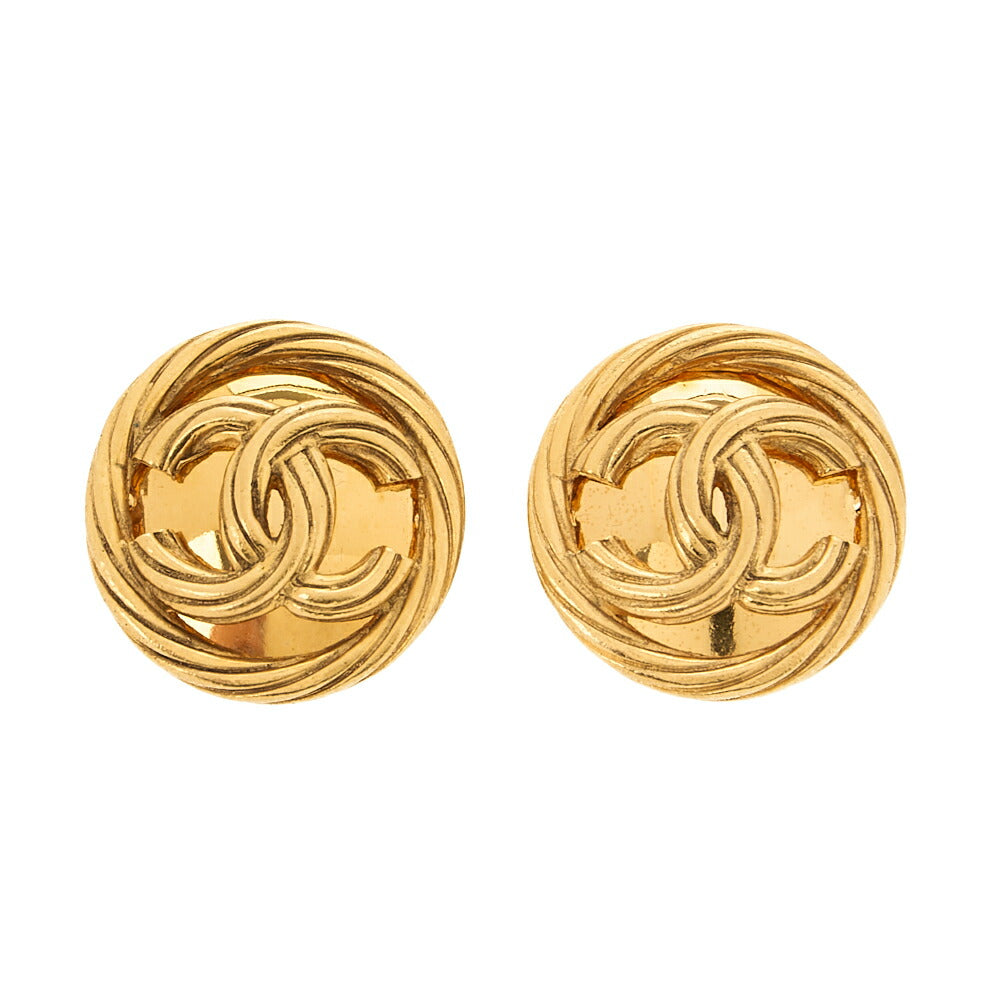 CHANEL Circle Coco Coco Mark 93P Earrings GP Gold Gold-Tone Hardware, Pre-Owned