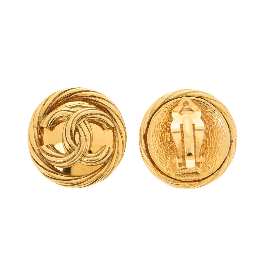 CHANEL Circle Coco Coco Mark 93P Earrings GP Gold Gold-Tone Hardware, Pre-Owned
