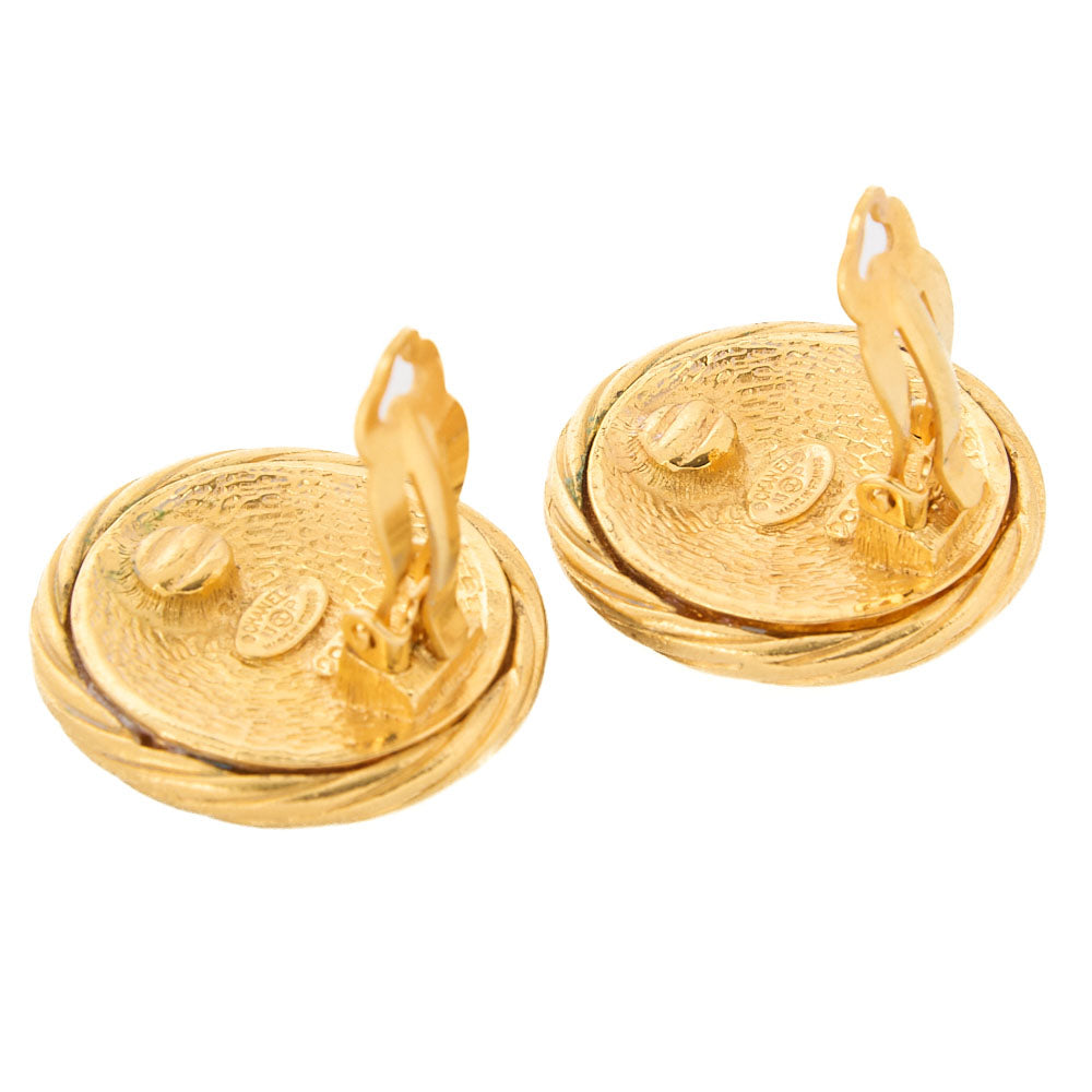 CHANEL Circle Coco Coco Mark 93P Earrings GP Gold Gold-Tone Hardware, Pre-Owned
