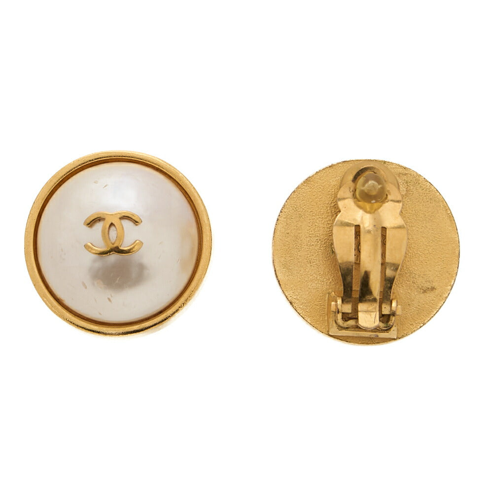 CHANEL Cocomark 95A Earrings GP X Faux Pearl Gold Gold-Tone Hardware, Pre-Owned