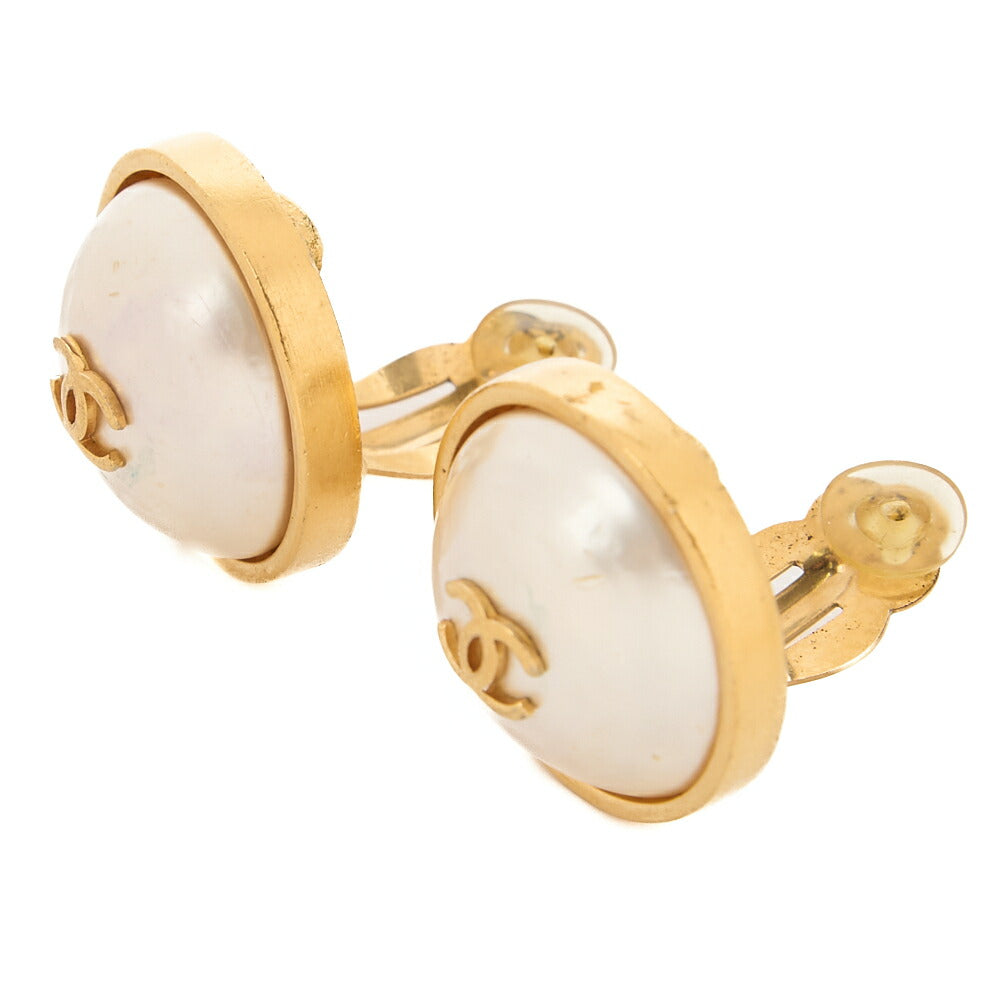 CHANEL Cocomark 95A Earrings GP X Faux Pearl Gold Gold-Tone Hardware, Pre-Owned