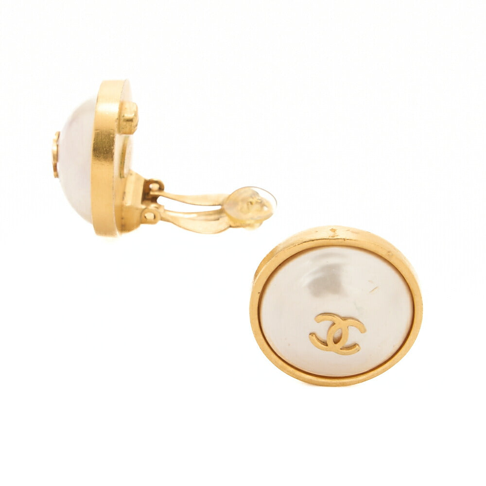 CHANEL Cocomark 95A Earrings GP X Faux Pearl Gold Gold-Tone Hardware, Pre-Owned