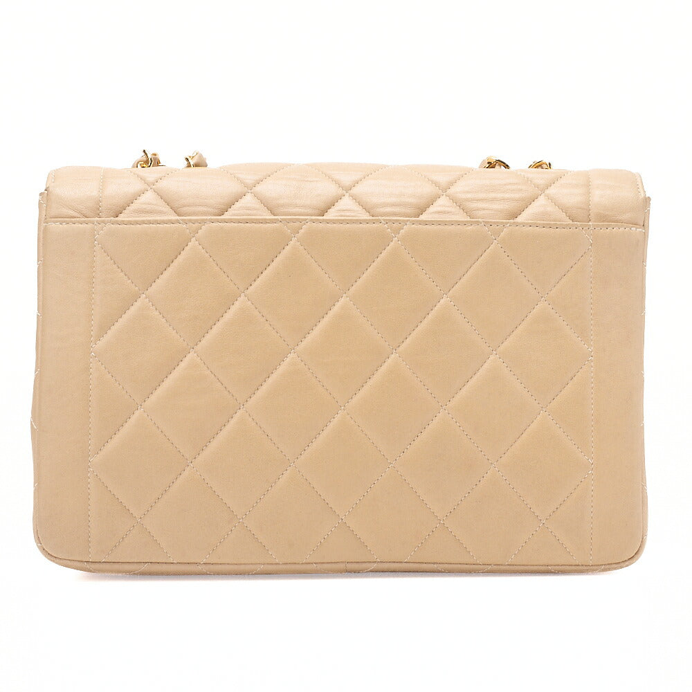 CHANEL Lambskin Matelasse 25cm Straight Flap Turnlock Chain Shoulder BeigeGold-Tone Hardware, Pre-Owned