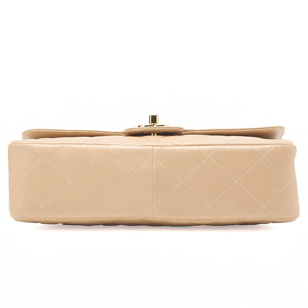 CHANEL Lambskin Matelasse 25cm Straight Flap Turnlock Chain Shoulder BeigeGold-Tone Hardware, Pre-Owned