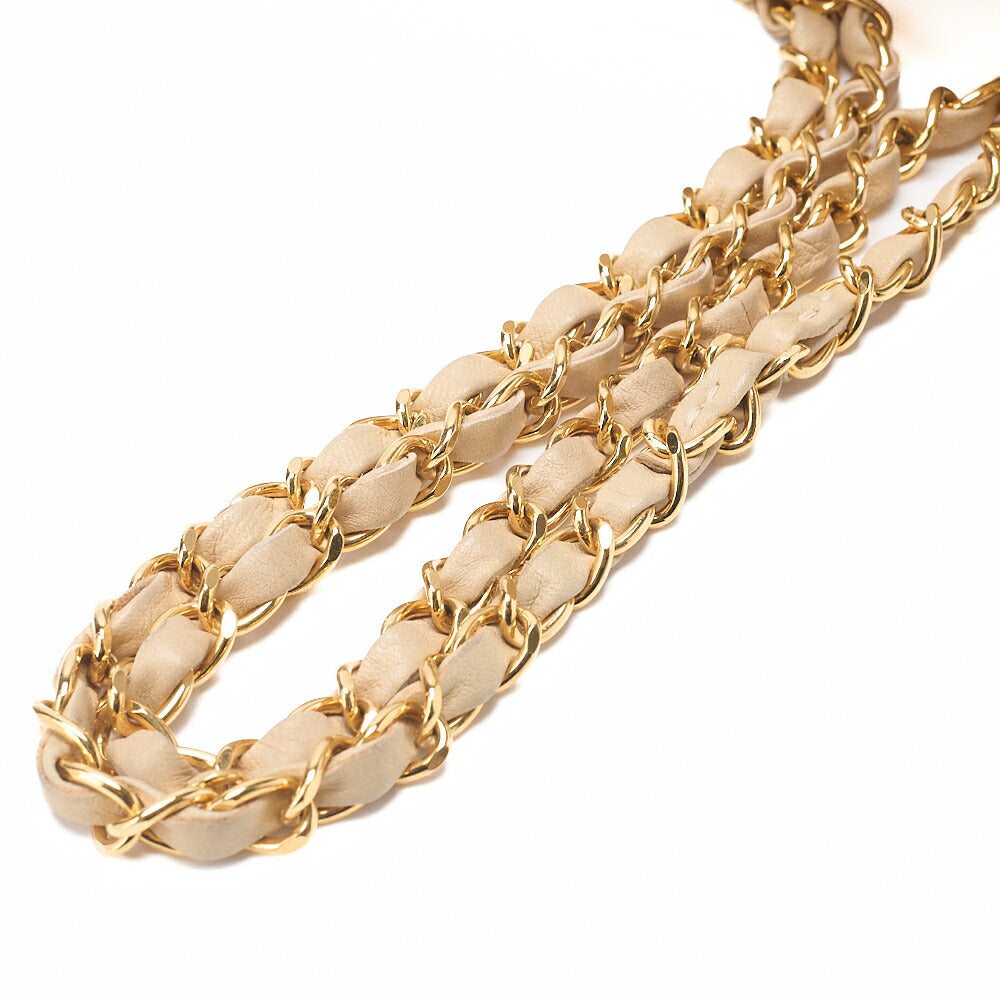 CHANEL Lambskin Matelasse 25cm Straight Flap Turnlock Chain Shoulder BeigeGold-Tone Hardware, Pre-Owned