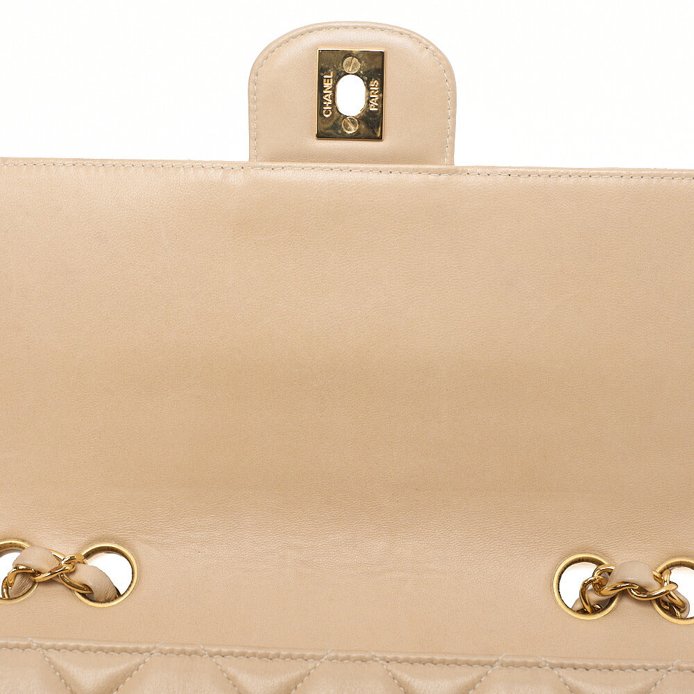 CHANEL Lambskin Matelasse 25cm Straight Flap Turnlock Chain Shoulder BeigeGold-Tone Hardware, Pre-Owned