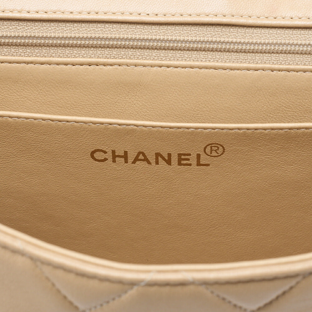 CHANEL Lambskin Matelasse 25cm Straight Flap Turnlock Chain Shoulder BeigeGold-Tone Hardware, Pre-Owned