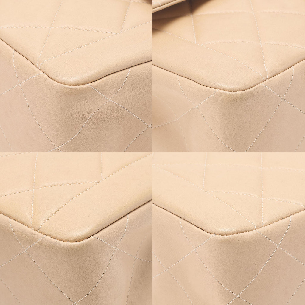 CHANEL Lambskin Matelasse 25cm Straight Flap Turnlock Chain Shoulder BeigeGold-Tone Hardware, Pre-Owned