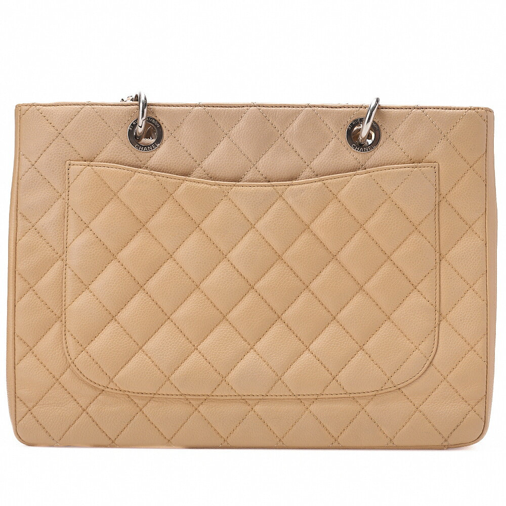 CHANEL Tote Bag Matelasse Caviar Skin Cocomark GST Double Chain Tote Beige Silver-Tone Hardware, Pre-Owned