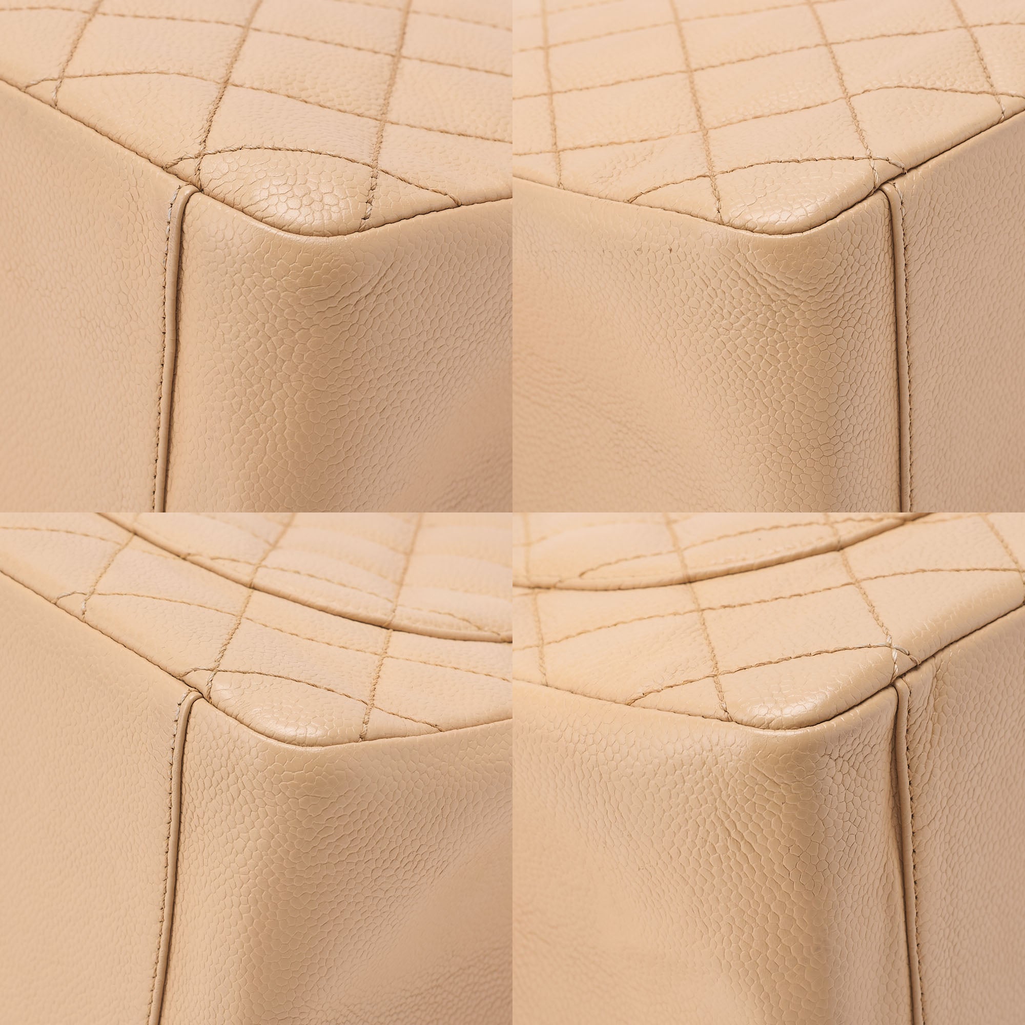 CHANEL Tote Bag Matelasse Caviar Skin Cocomark GST Double Chain Tote Beige Silver-Tone Hardware, Pre-Owned