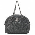 CHANEL Vintage Calf Ultra Stitch Coco Mark Chain Tote Bag Leather Black Silver-Tone Hardware, Pre-Owned