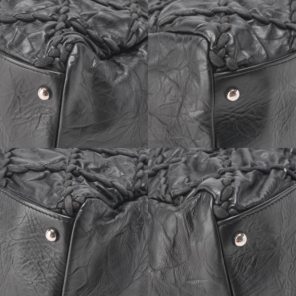 CHANEL Vintage Calf Ultra Stitch Coco Mark Chain Tote Bag Leather Black Silver-Tone Hardware, Pre-Owned