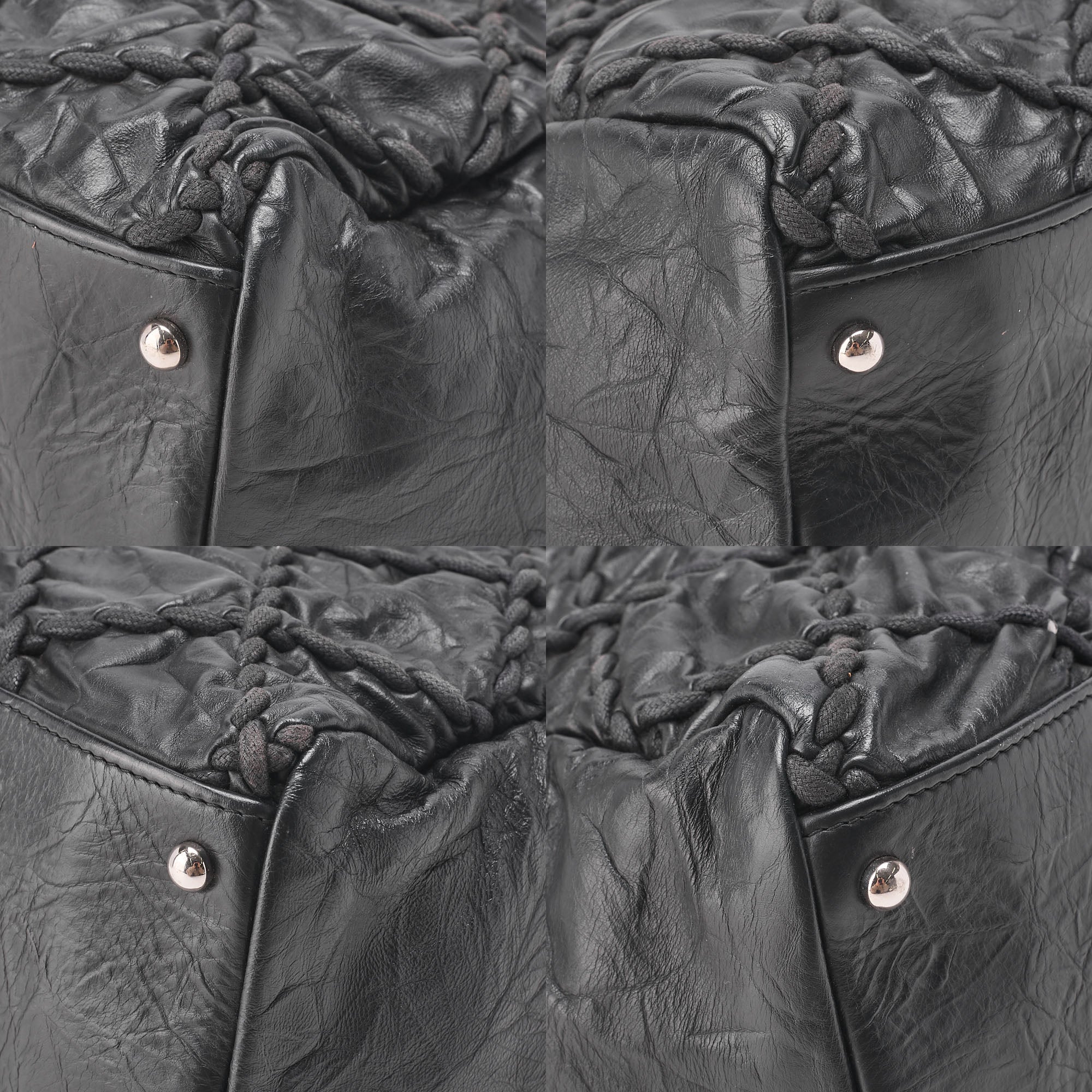 CHANEL Vintage Calf Ultra Stitch Coco Mark Chain Tote Bag Leather Black Silver-Tone Hardware, Pre-Owned
