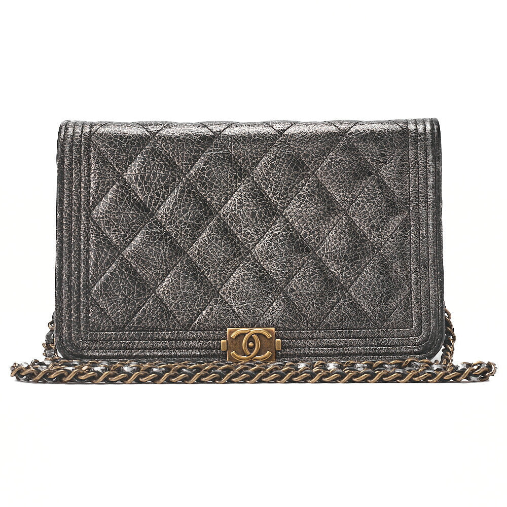 CHANEL Boy Chanel Matelasse Chain Wallet Leather Black Gold-Tone Hardware, Pre-Owned
