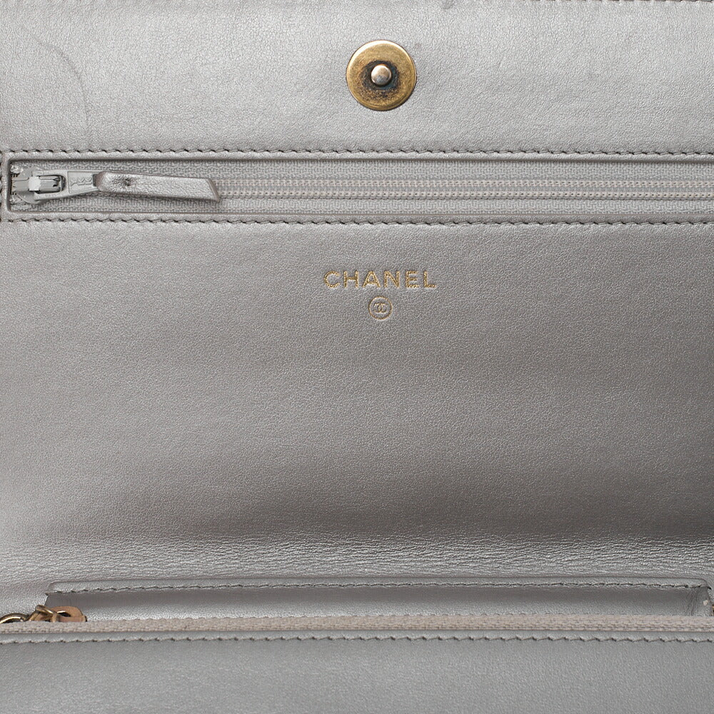 CHANEL Boy Chanel Matelasse Chain Wallet Leather Black Gold-Tone Hardware, Pre-Owned