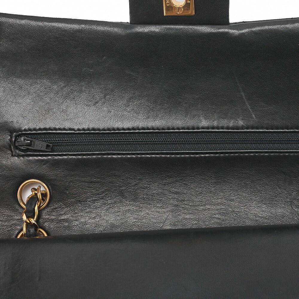 CHANEL Lambskin Matelasse W Flap 25 Chain Shoulder Black Gold-Tone Hardware, Pre-Owned