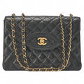 CHANEL Matelasse Turnlock Design Flap Chain Shoulder Bag Lambskin Black Gold-Tone Hardware, Pre-Owned