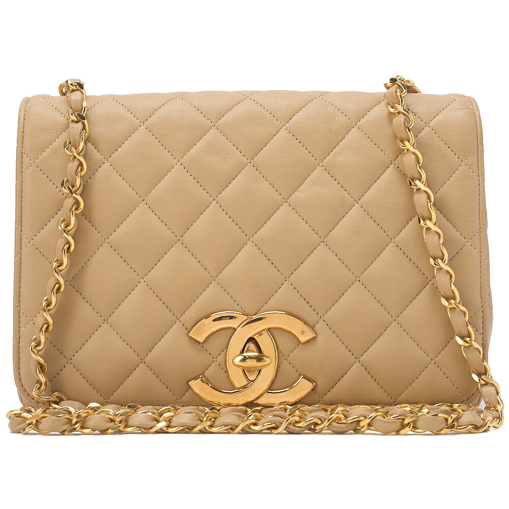 CHANEL Lambskin Matelasse Big Coco Full Flap Chain Shoulder Beige Gold-Tone Hardware, Pre-Owned