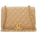 CHANEL Lambskin Matelasse Big Coco Full Flap Chain Shoulder Beige Gold-Tone Hardware, Pre-Owned