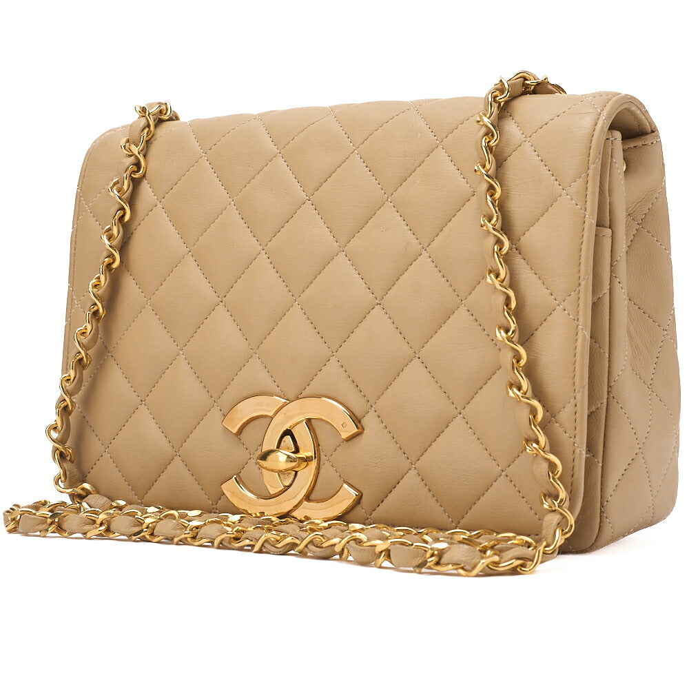 CHANEL Lambskin Matelasse Big Coco Full Flap Chain Shoulder Beige Gold-Tone Hardware, Pre-Owned
