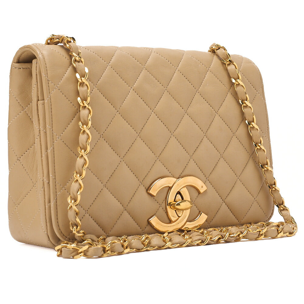CHANEL Lambskin Matelasse Big Coco Full Flap Chain Shoulder Beige Gold-Tone Hardware, Pre-Owned