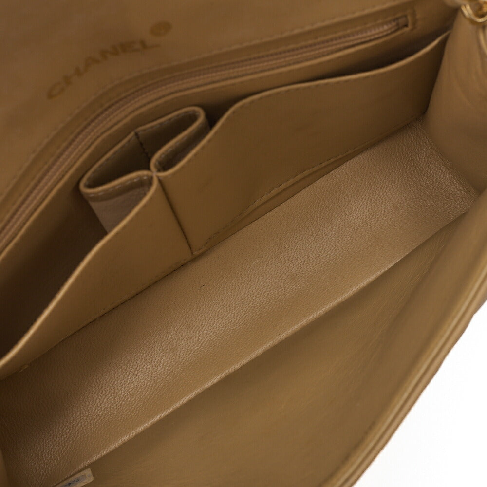 CHANEL Lambskin Matelasse Big Coco Full Flap Chain Shoulder Beige Gold-Tone Hardware, Pre-Owned
