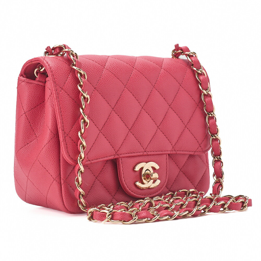 CHANEL Caviar Skin Mini Matelasse 16cm Chain Shoulder Pink Gold-Tone Hardware, Pre-Owned
