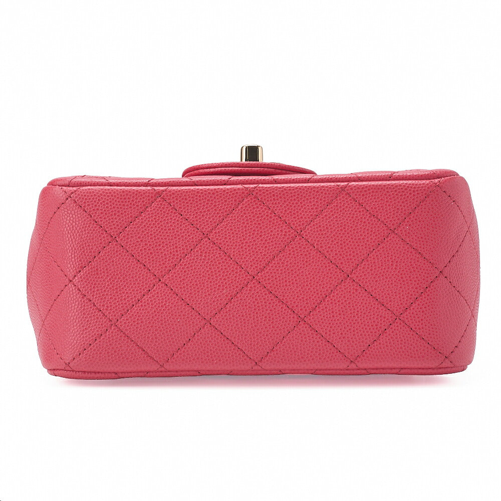 CHANEL Caviar Skin Mini Matelasse 16cm Chain Shoulder Pink Gold-Tone Hardware, Pre-Owned